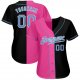 Men's Custom Black Light Blue-Pink Authentic Split Fashion Baseball Jersey