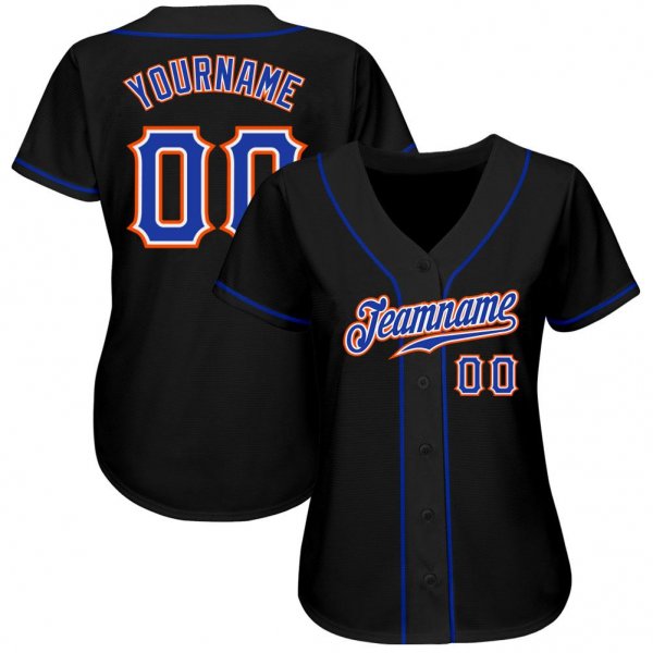 Men's Custom Black Royal-Orange Authentic Baseball Jersey