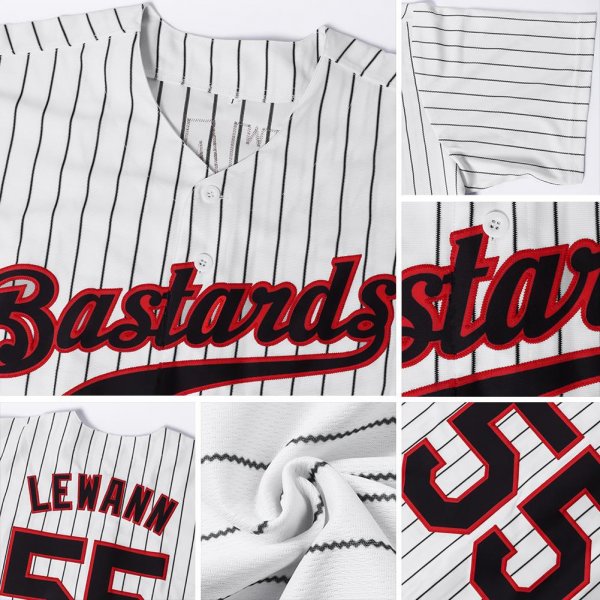 Men's Custom White Black Pinstripe Black-Red Authentic Baseball Jersey