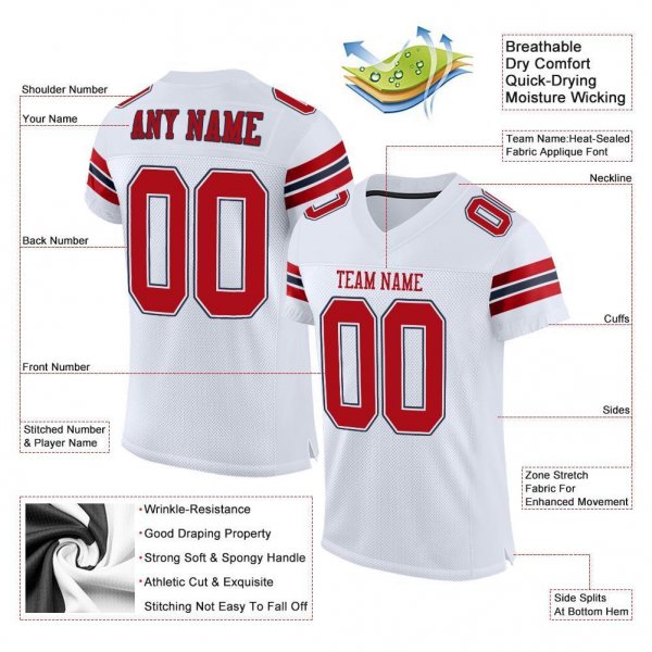 Men's Custom White Red-Navy Mesh Authentic Football Jersey