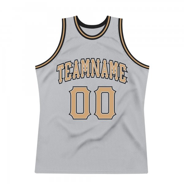 Men's Custom Silver Gray Old Gold-Black Authentic Throwback Basketball Jersey