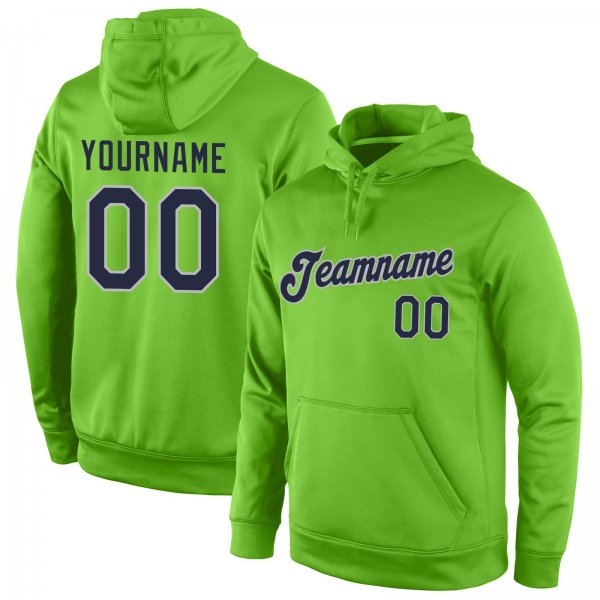 Men's Custom Stitched Neon Green Navy-Gray Sports Pullover Sweatshirt Hoodie