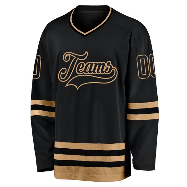 Men's Custom Black Black-Old Gold Hockey Jersey