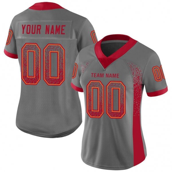 Men's Custom Gray Red-Orange Mesh Drift Fashion Football Jersey