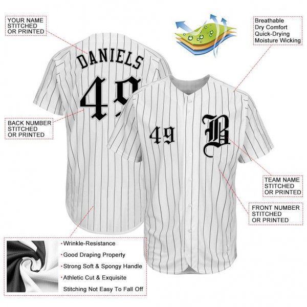 Men's Custom White Black Pinstripe Black-Gray Authentic Baseball Jersey