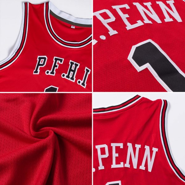 Men's Custom Red White-Black Authentic Throwback Basketball Jersey