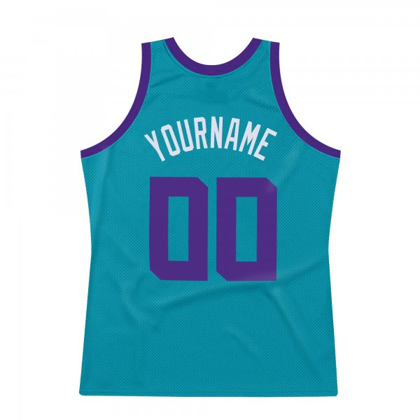 Men's Custom Teal Purple-White Authentic Throwback Basketball Jersey