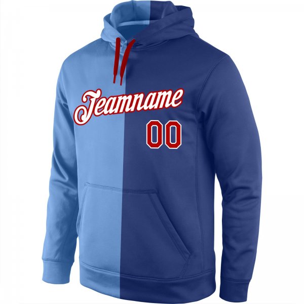 Men's Custom Stitched Light Blue Red-Royal Split Fashion Sports Pullover Sweatshirt Hoodie