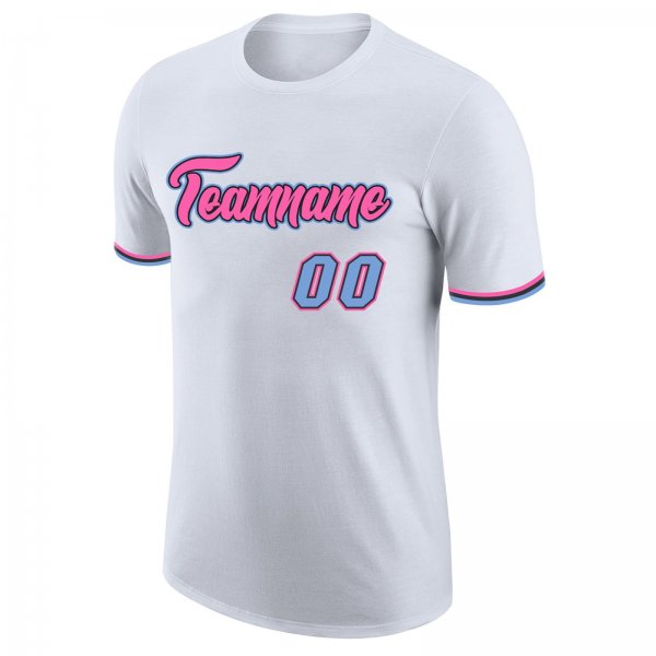 Men's Custom White Light Blue-Pink Performance T-Shirt