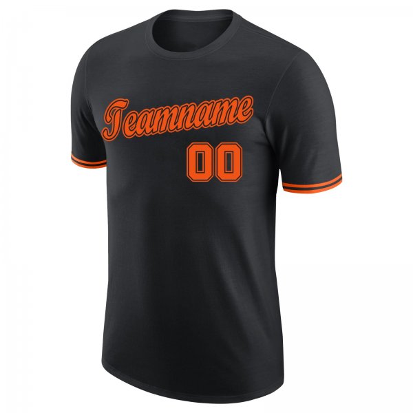 Men's Custom Black Orange-Black Performance T-Shirt