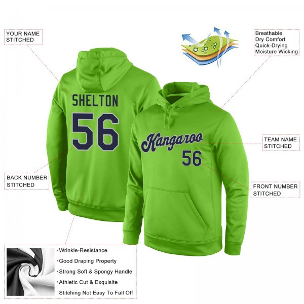 Men's Custom Stitched Neon Green Navy-Gray Sports Pullover Sweatshirt Hoodie