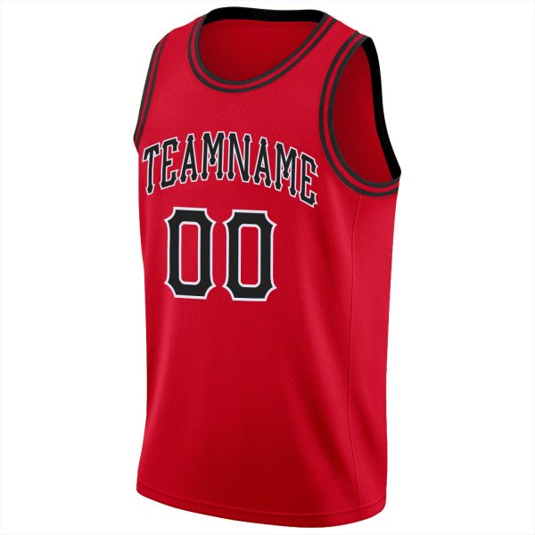 Men's Custom Red Black-White Round Neck Rib-Knit Basketball Jersey