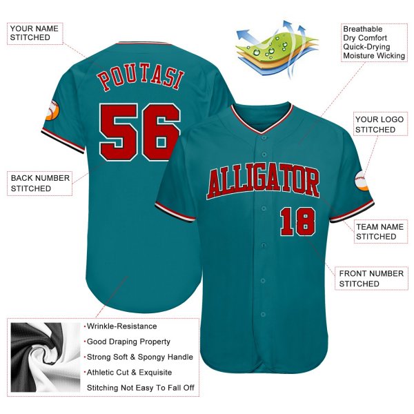 Men's Custom Aqua Red-Black Authentic Baseball Jersey