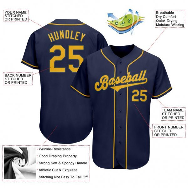 Men's Custom Navy Gold Authentic Baseball Jersey