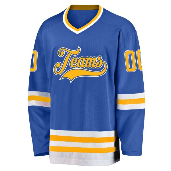 Men's Custom Blue Gold-Cream Hockey Jersey