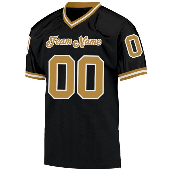 Men's Custom Black Old Gold-White Mesh Authentic Throwback Football Jersey