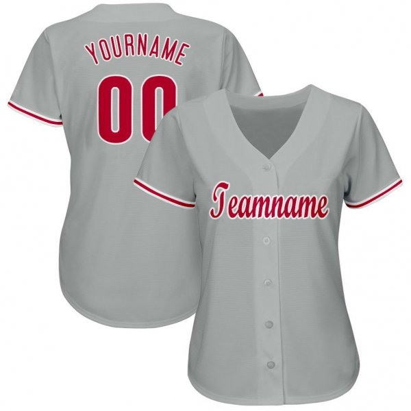 Men's Custom Gray Red-White Baseball Jersey