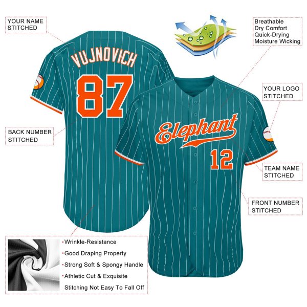 Men's Custom Aqua White Pinstripe Orange-White Authentic Baseball Jersey