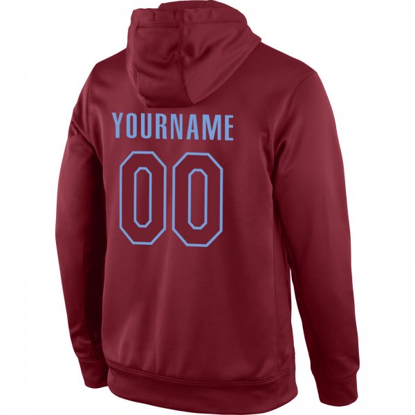 Men's Custom Stitched Burgundy Burgundy-Light Blue Sports Pullover Sweatshirt Hoodie