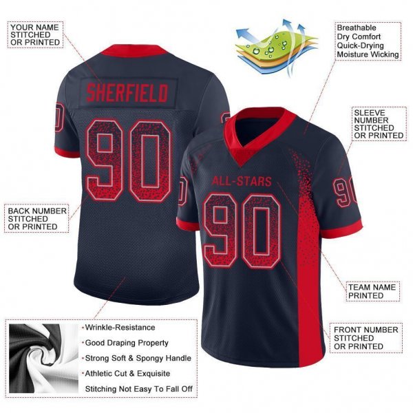 Men's Custom Navy Scarlet-Gray Mesh Drift Fashion Football Jersey