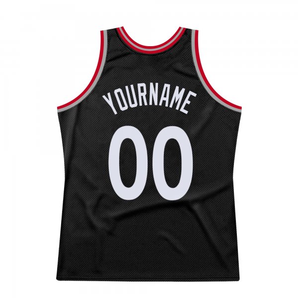 Men's Custom Black White-Red Authentic Throwback Basketball Jersey