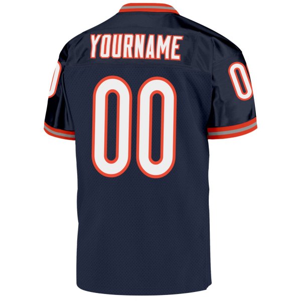 Men's Custom Navy White-Orange Mesh Authentic Throwback Football Jersey