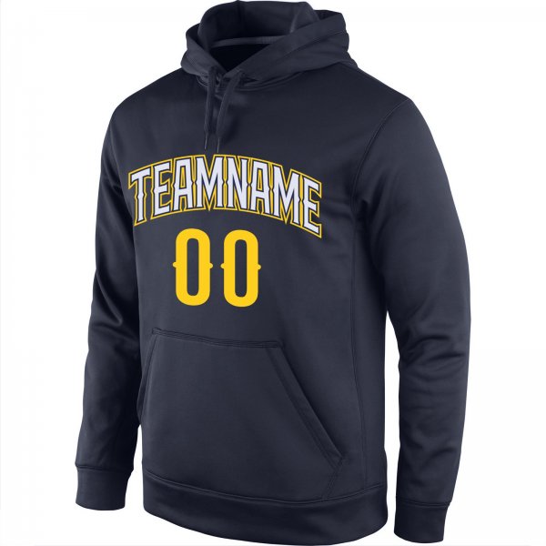 Men's Custom Stitched Navy Gold-White Sports Pullover Sweatshirt Hoodie