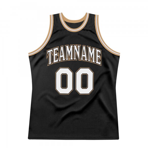 Men's Custom Black White-Old Gold Authentic Throwback Basketball Jersey